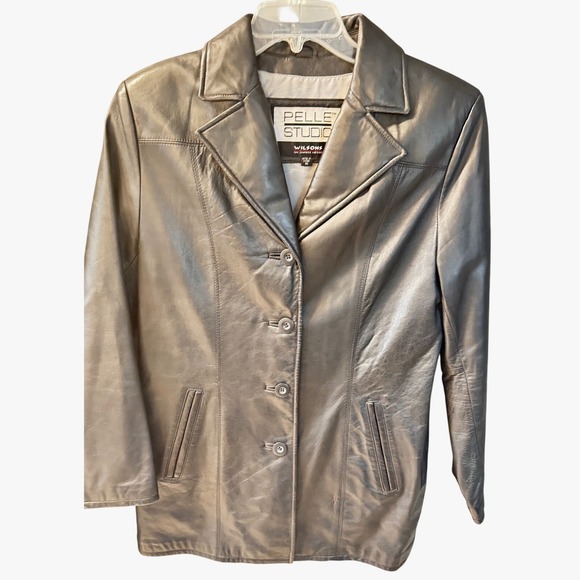 Pelle Studio Wilsons Leather Jacket Womens Medium Black Button Front Career - Picture 1 of 9